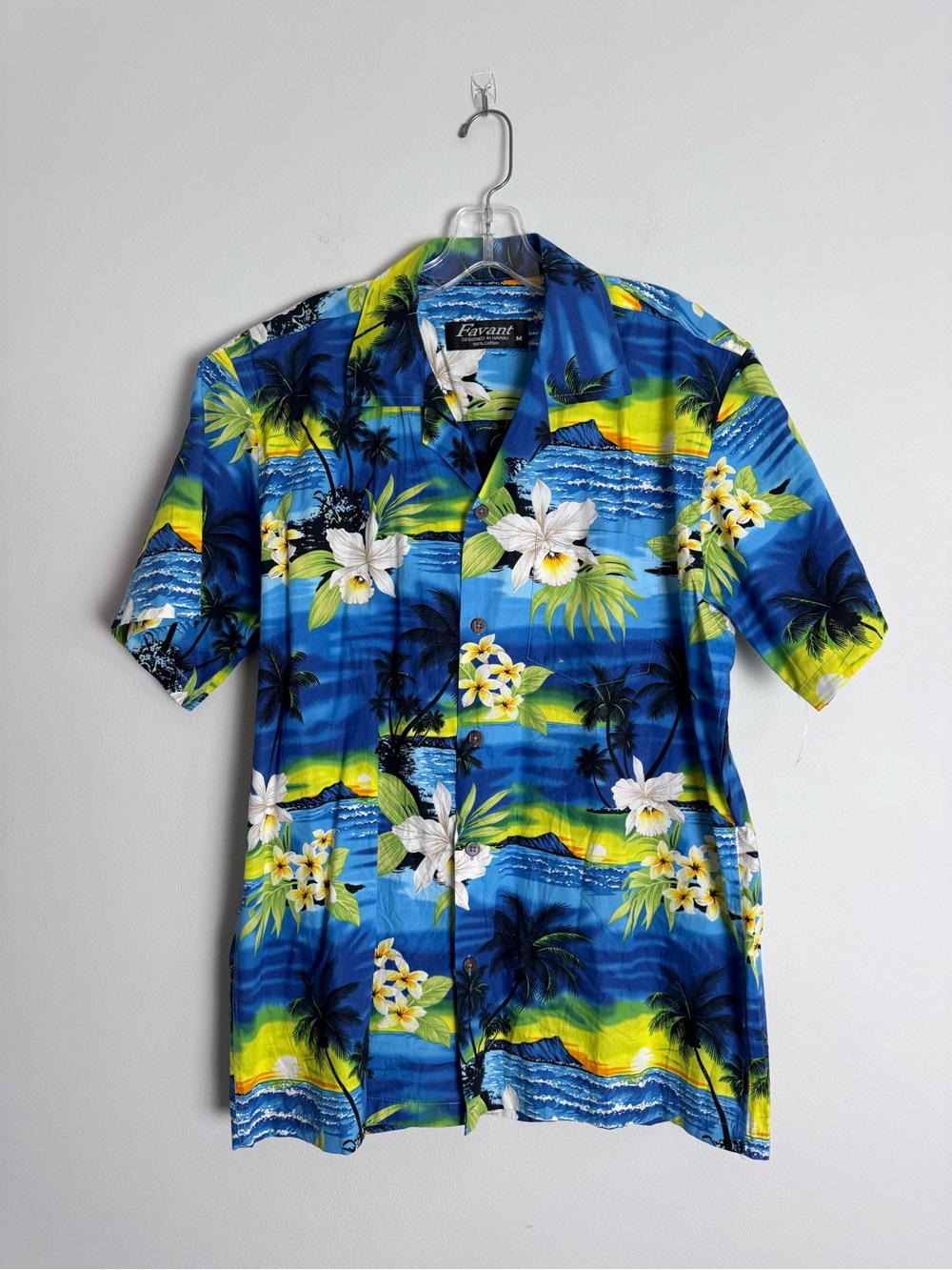Favant Floral Hawaiian Shirt - Blue & Yellow M Made in Hawaii new